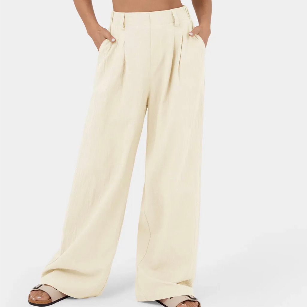 Halara High Waisted Plicated Side Pocket Wide Leg Flowy Palazzo Casual Pants M